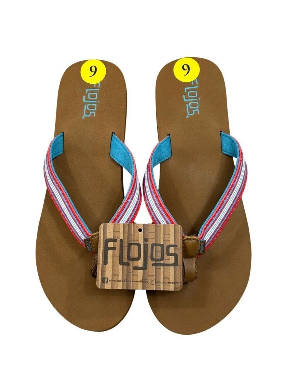 Flojos NWT Red White Blue Stripe Strap Flipflops Thongs Size 9